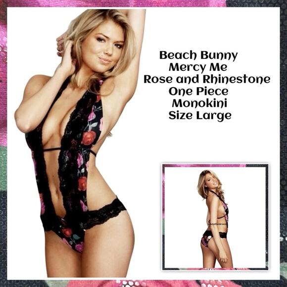 Beach Bunny Mercy Me  Rose and Rhinestone One Piece Monokini SZ L $259 - Picture 1 of 14